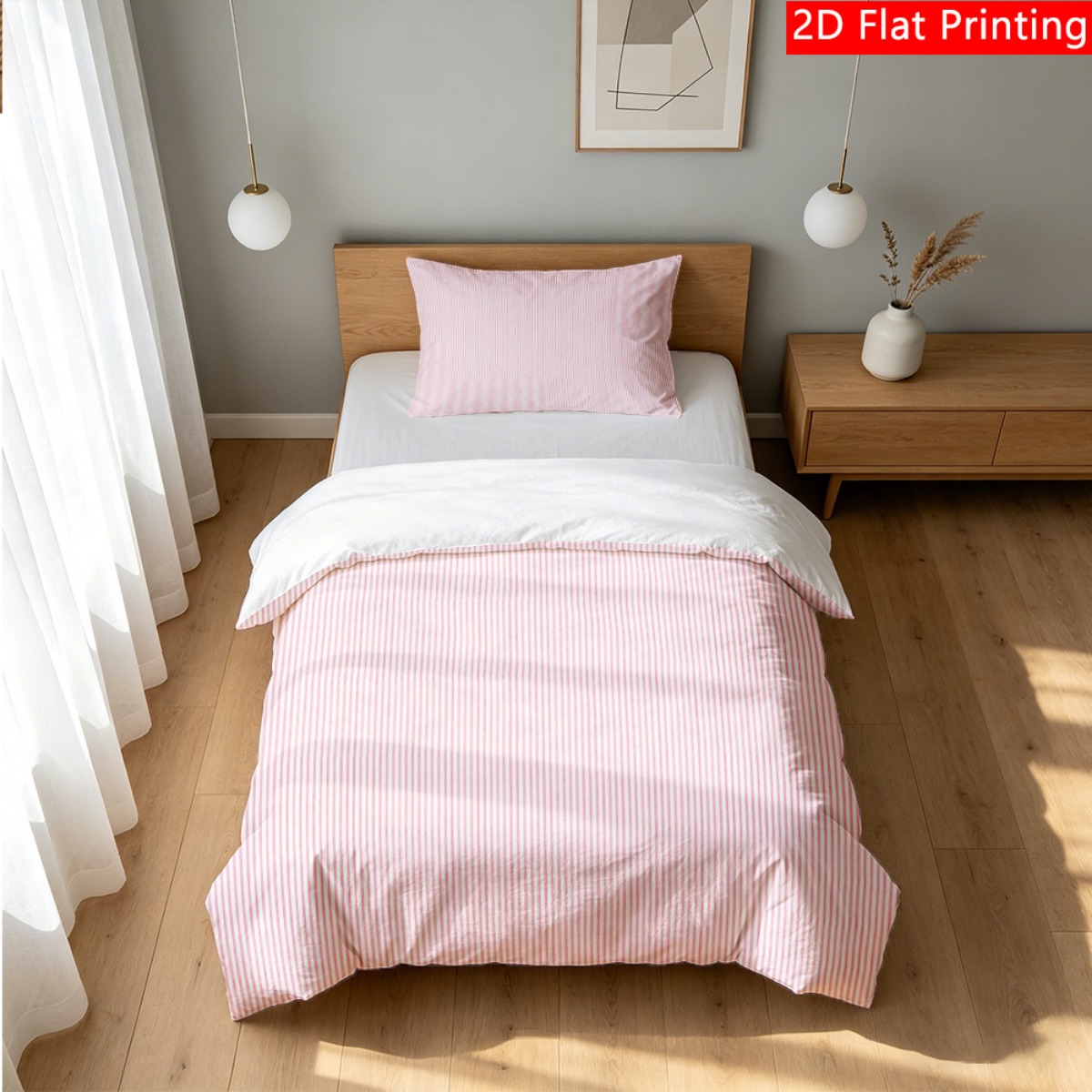 TEMU 2/3pcs Duvet Cover Set Pink Pinstripe Pattern White Background Fabric Print Comfortable And Breathable Chic Bedding Sets Quilt Covers Set