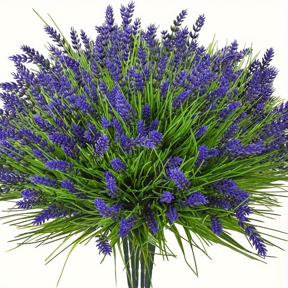 12pcs Uv-resistant Artificial Monkey Grass With Lavender Flowers - Outdoor/ Fake Greenery Shrubs, Low-maintenance Plastic Plants For Hanging, Balcony,, Home Garden Decor (no Water/) - - Faux