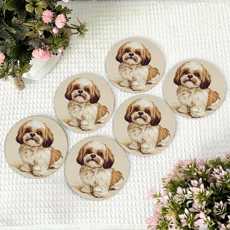 TEMU 6pcs Set Of Coasters, Shih Tzu Vintage Round Coasters, Essential For Holiday Parties, Suitable For Bars, Offices, Homes, And Various Occasions