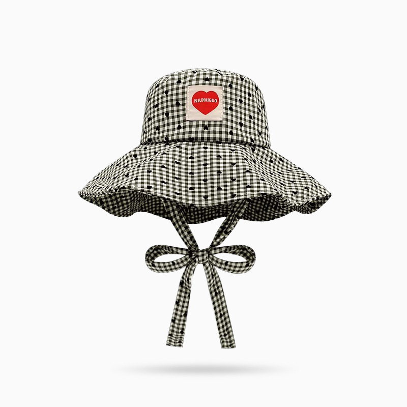TEMU 【商品名】 韓国風 ラブ チェック柄 大きなつばのフィッシャーマンハット レディース 春夏のアウトドアに最適