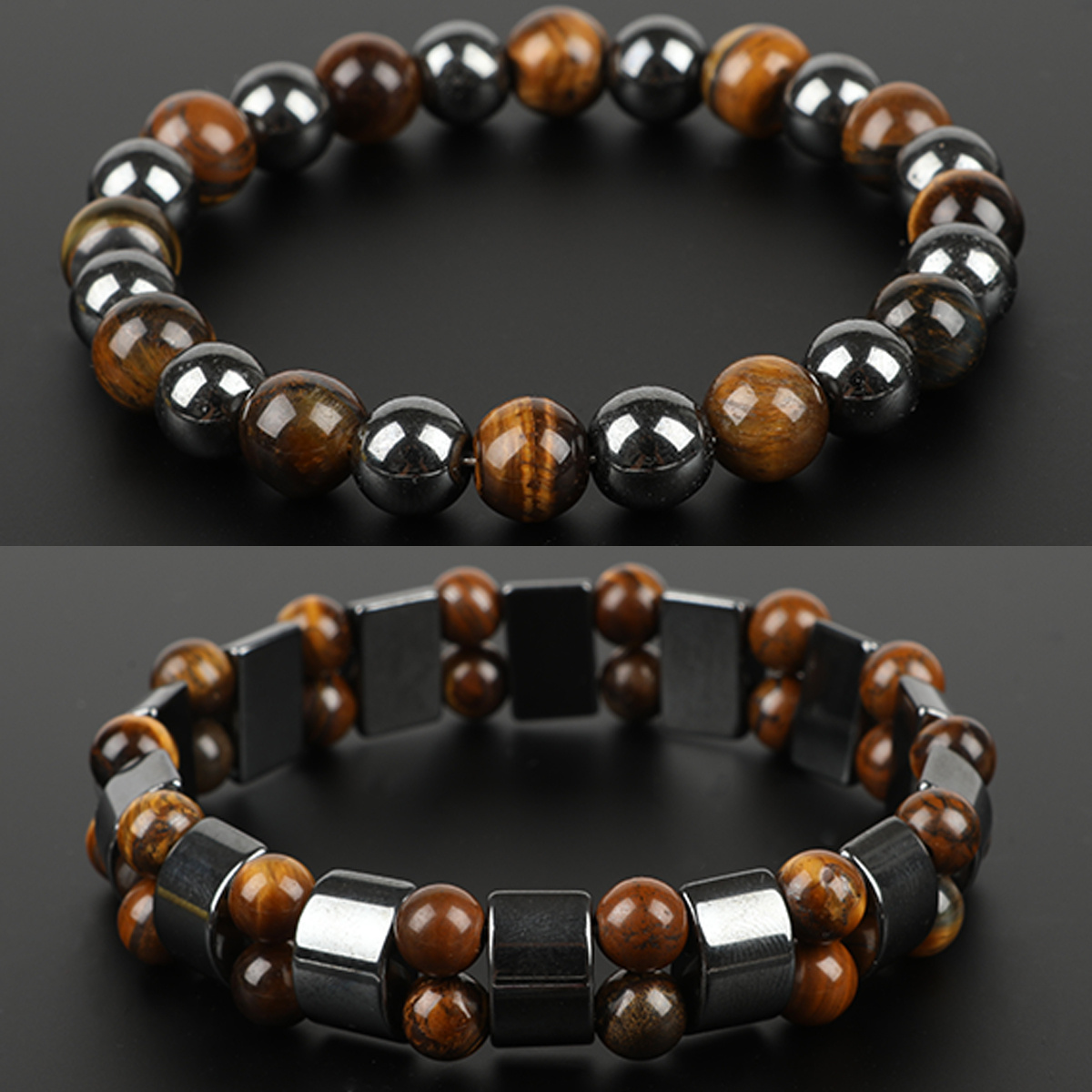 E-shop 2er-Set Doppel-Schutzarmbänder, Fülle und Wohlstand ziehen an – mit Tigeraug- und ausgewählten Obsidian-Handarmbändern, Wahl für