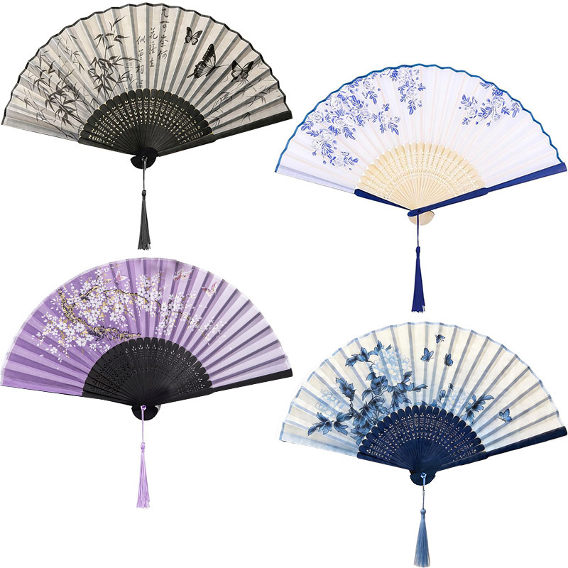 TEMU 4 abanicos de , chino plegable para mujer, de bambú de , de papel para fiestas, , regalos, decoración de pared