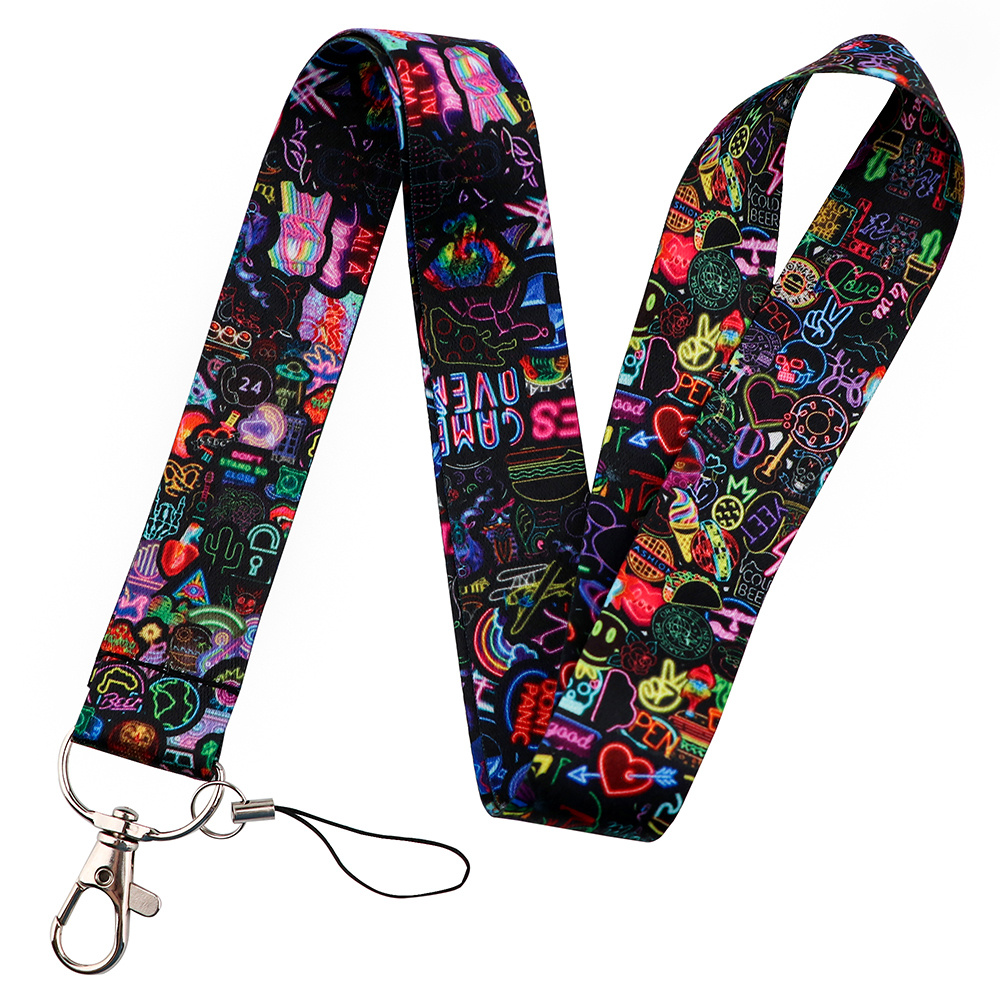 TEMU 1 pièce Dragonne esthétique néon punk pour carte d'identité, clés et téléphone - Imprimé graffiti néon coloré adapté au streetwear, aux