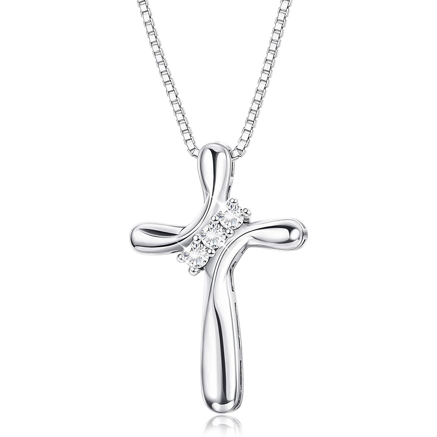 Image of 925 Necklace For Women 3 Stone Cubic Synthetic Zirconia 925 Pendant Necklaces With 1mm Box Chain, 18 Inches