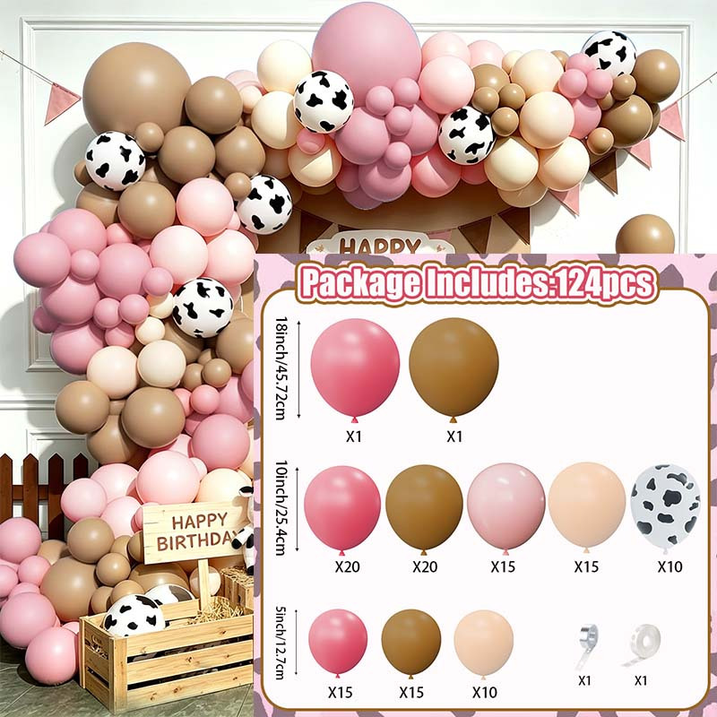 TEMU Kit de de guirnalda de globos de 124 piezas, globos rosas, caqui, beige , globos con estampado de vaca, adecuado para decoración de de granja de