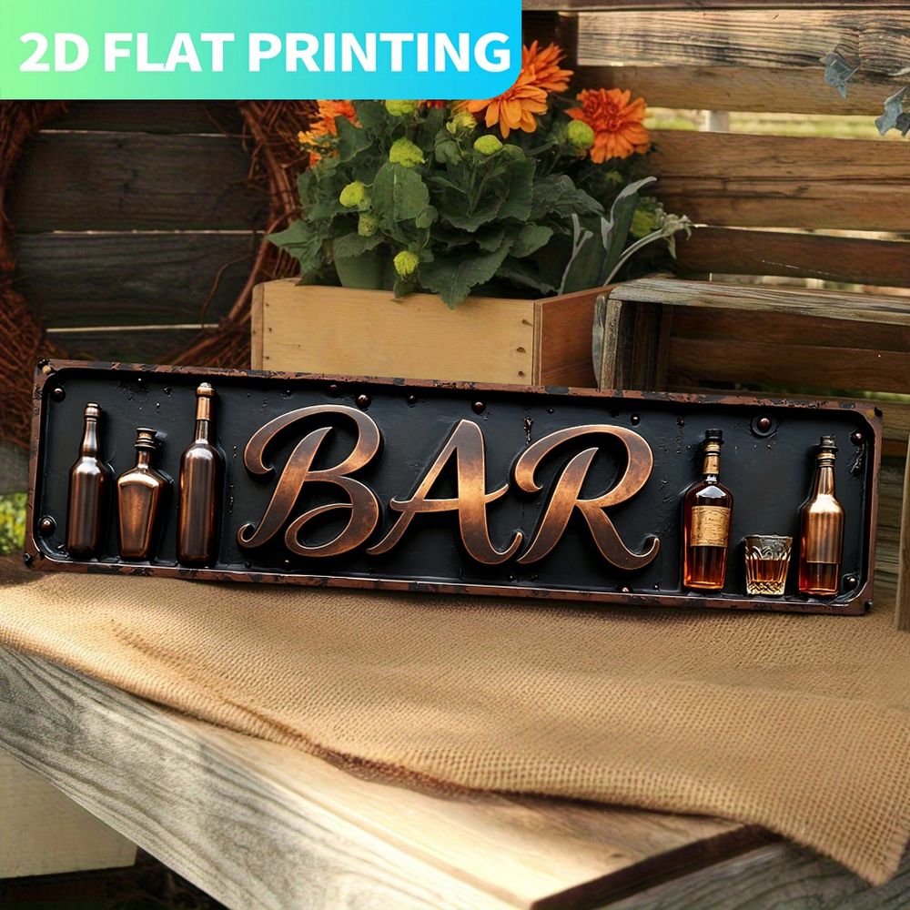 TEMU 2d Flat, 1pc Vintage Bar Metal Wall Decor Sign - Retro Bar Decoration With Bottle & Glass Accents - Heavy-duty Metal Construction - For Home,