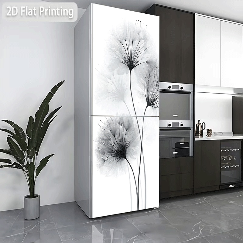 TEMU [2d Pattern Printing] 1pc Refrigerator Sticker [60 X 180 Cm] Refrigerator Dishwasher Sticker, Easy Shadow Flower, Wind-driven , Ink Shadow