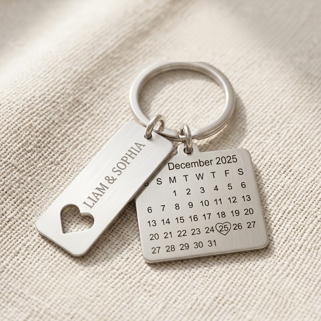 TEMU 1pc Personalized Name & Anniversary Date Keychain, Custom Engraved Stainless Steel Calendar Key Ring, Unique Couple Gift For Birthday & Holiday