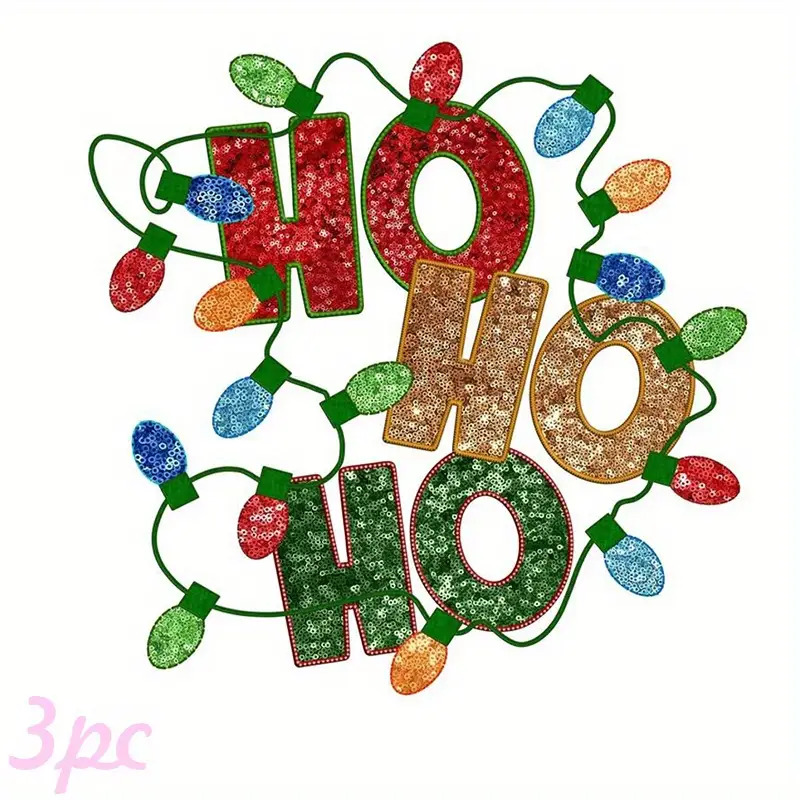 TEMU 3 Christmas Ho Heat Transfer Stickers, Suitable For T-shirts And Pillow Decorations - Multi-colored, Durable, And Washable Plastic Decals,