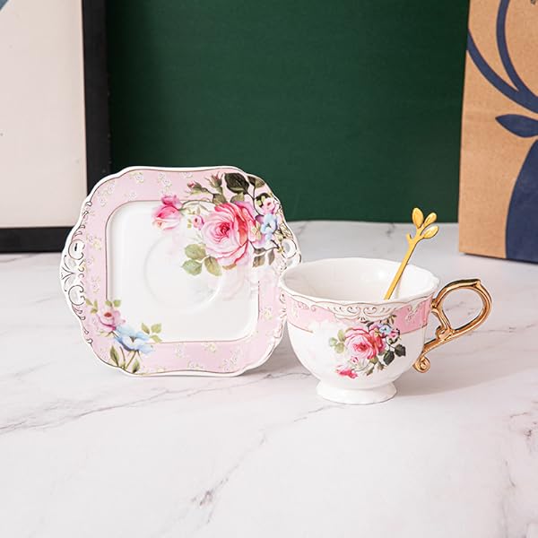 vintage british floral coffee cup and saucer set with   - elegant floral teacup,  , black interior - 7oz tea cup for home, office, or gift - durable porcelain construction - ideal for coffee, tea,   - elegant tableware for special occasions, home dining,  , premium  , stylish drinkware,  , office workers Product details 3