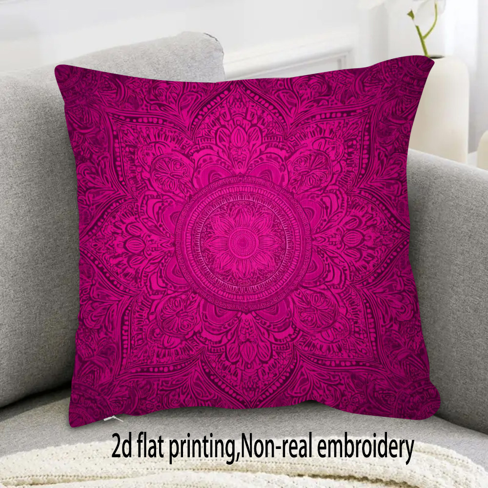 TEMU 1pc Reversible Short Plush Decorative Pillowcase - Hot Floral Henna Bohemian Abstract Vintage Style, 18x18 Inches, Zipper Closure, Machine