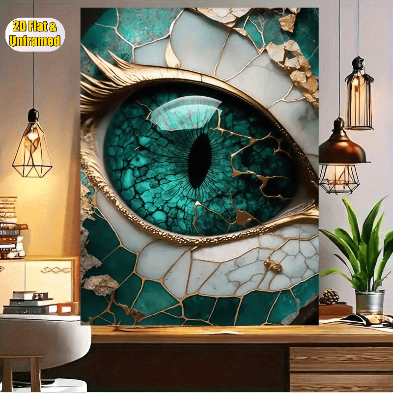 2d flat 1pc unframed printed canvas poster golden cracked green eye abstract art painting abstract   for living room study   office decoration   art enthusiasts   lovers 2d flat wall art decor