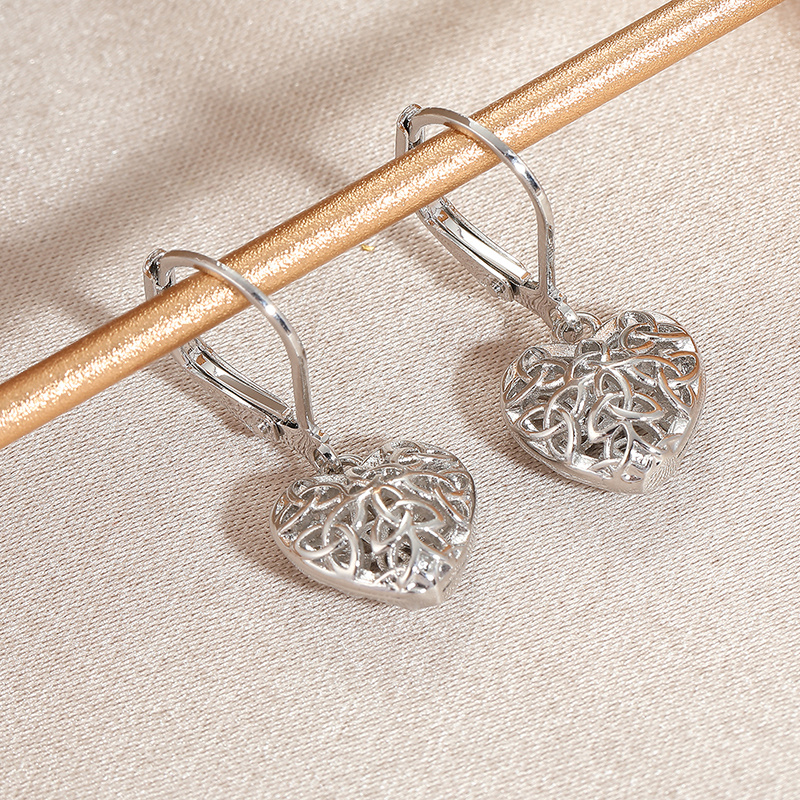 Silver Plated Hollow Heart Pendant Earrings