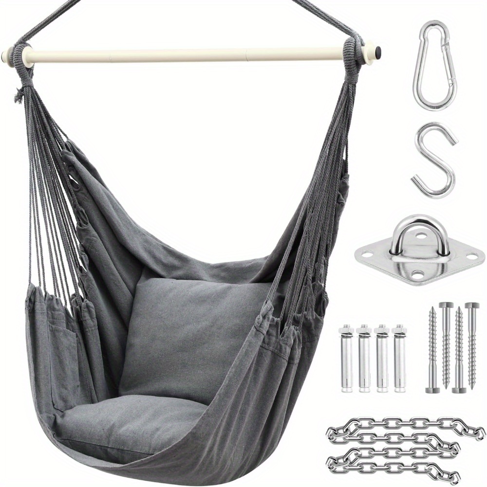 1pc 3-section Folding Reinforced Iron Pipe Hammock, Hammock With 2 Cushions, Side Storage Bag, For Home Garden, Porch, Balcony