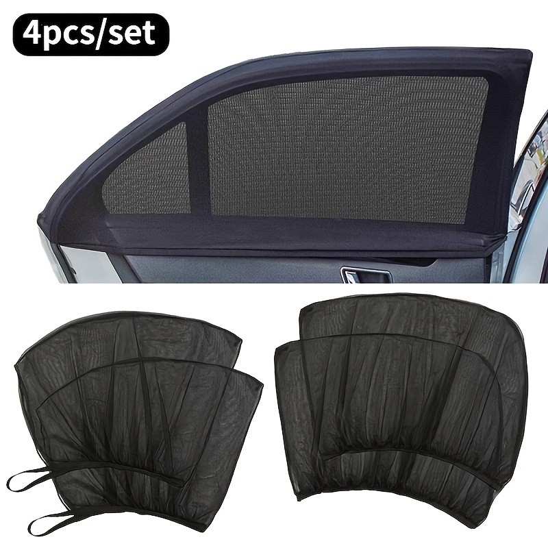 4pcs Car Net Window Screens | Universal Fit For Most Sedans, Suvs, Trucks, Rv & Camping - High-density Black Mesh Sun & Insect Proof, Breathable Curtain Use