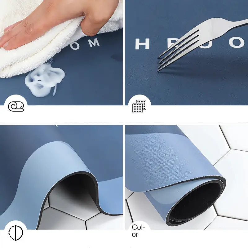 2pcs super absorbent diatomaceous bath mats anti slip fast drying durable polyester fabric with rubber backing machine washable for bathroom living room kitchen floor protection bath mats for bathroom floor sleek mat design antislip mat backing Product details 2