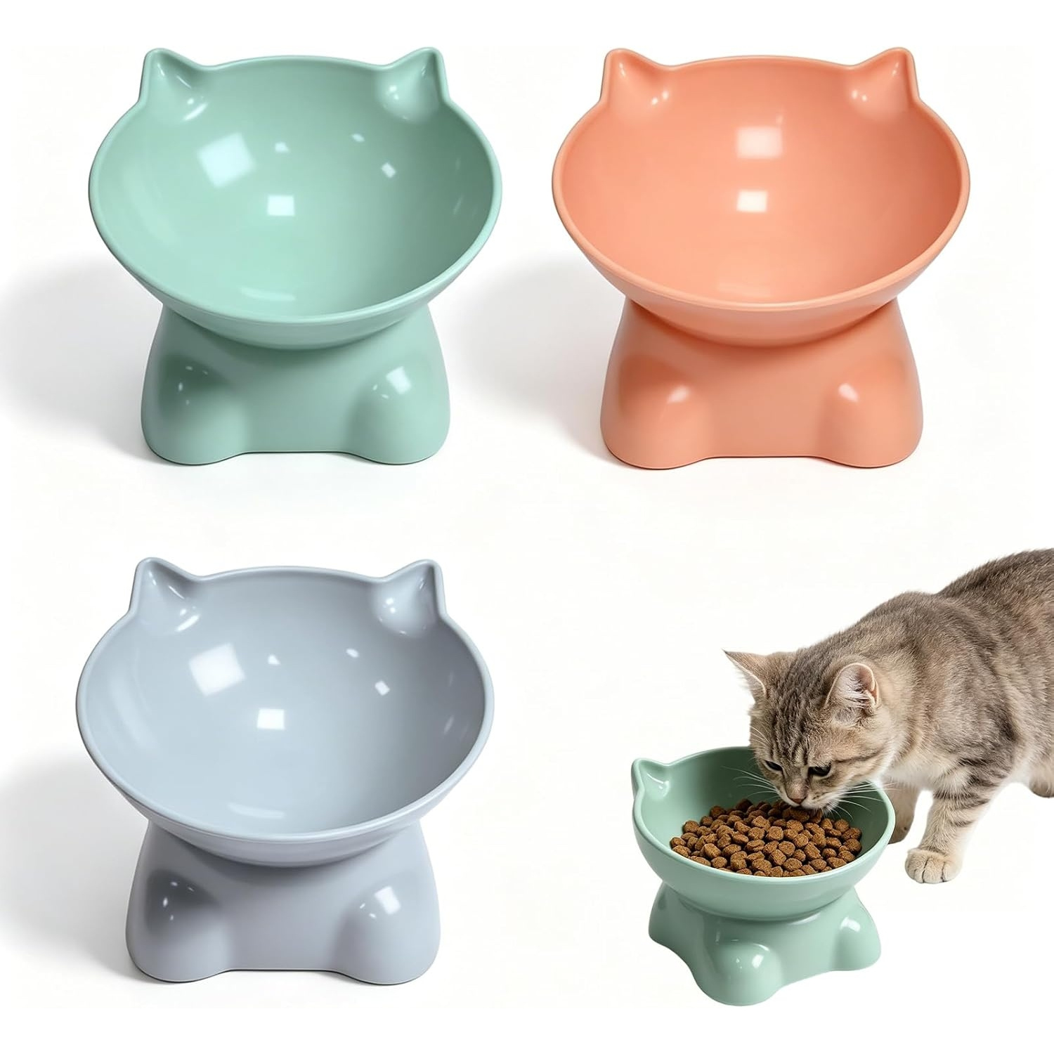 Image of Cat Food Bowl 3pcs, Cat Bowl Set, Elevated Cat Bowl, Cat Feeding Bowl, Tilted Feeding Bowl, Water Feeding Bowl For Cats