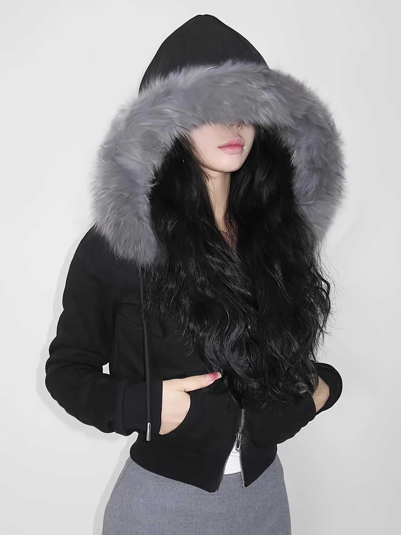 zip up hoodie with fur hood sold on Temu United States