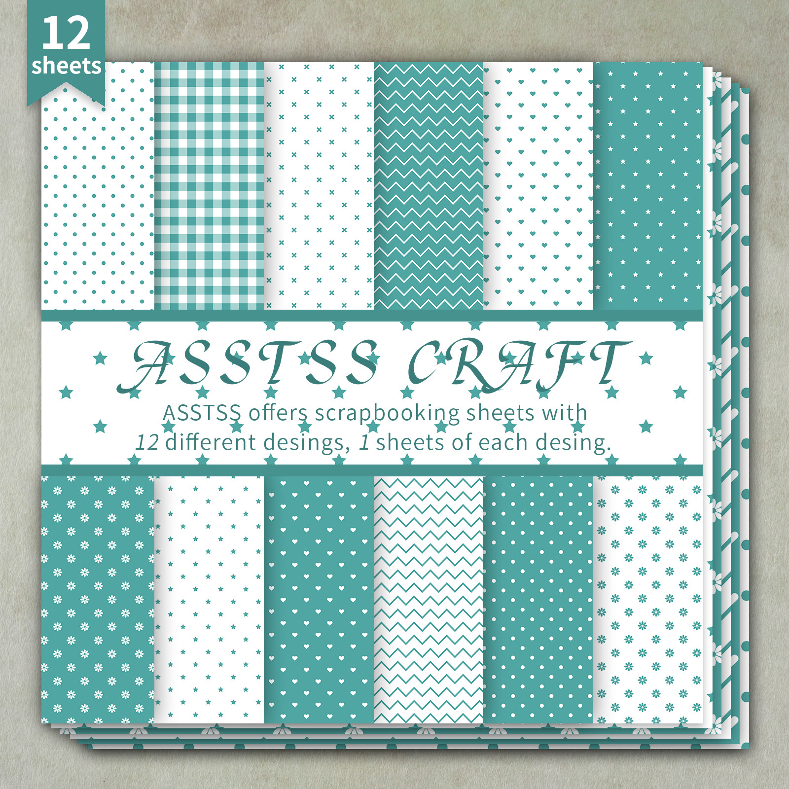 TEMU Bloc de papier épais pour scrapbooking ASSTSS de 12 feuilles - Bleu et convient pour le journaling, du collage, la création de cartes, feuilles