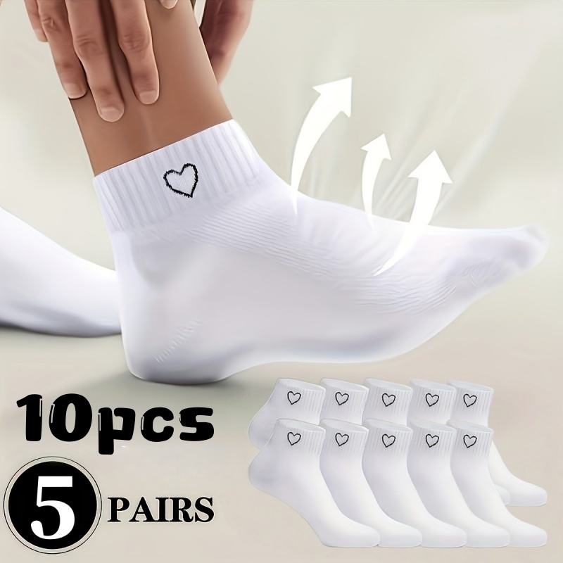 E-shop 10 Stück/5 Stück herzförmige Freizeit-Sportsocken, Ganzjahressocken für Frühling, Sommer und Herbst, Unisex, leicht, einfarbiges, einfaches
