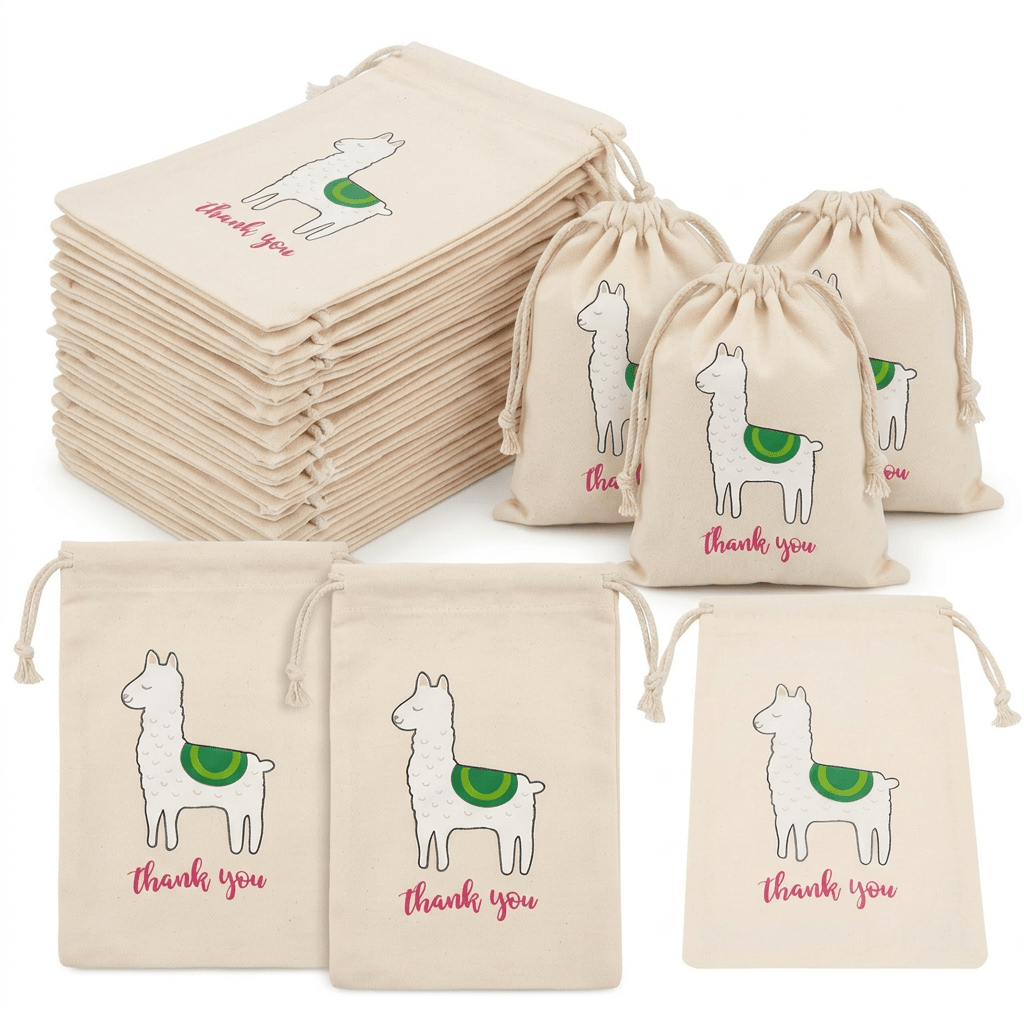 TEMU Gift For Her/him 30pcs Cute Alpaca Printed Canvas Drawstring Pouches Durable Lightweight Small Gift Bag With Thank You Pattern For Jewelry