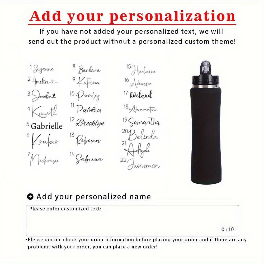 TEMU 1pc Personalized Water Bottle, Custom Name Insulated Water Bottle, Water Bottle With Straw, Gym Water Bottle, Bike Water Bottle, Personalized