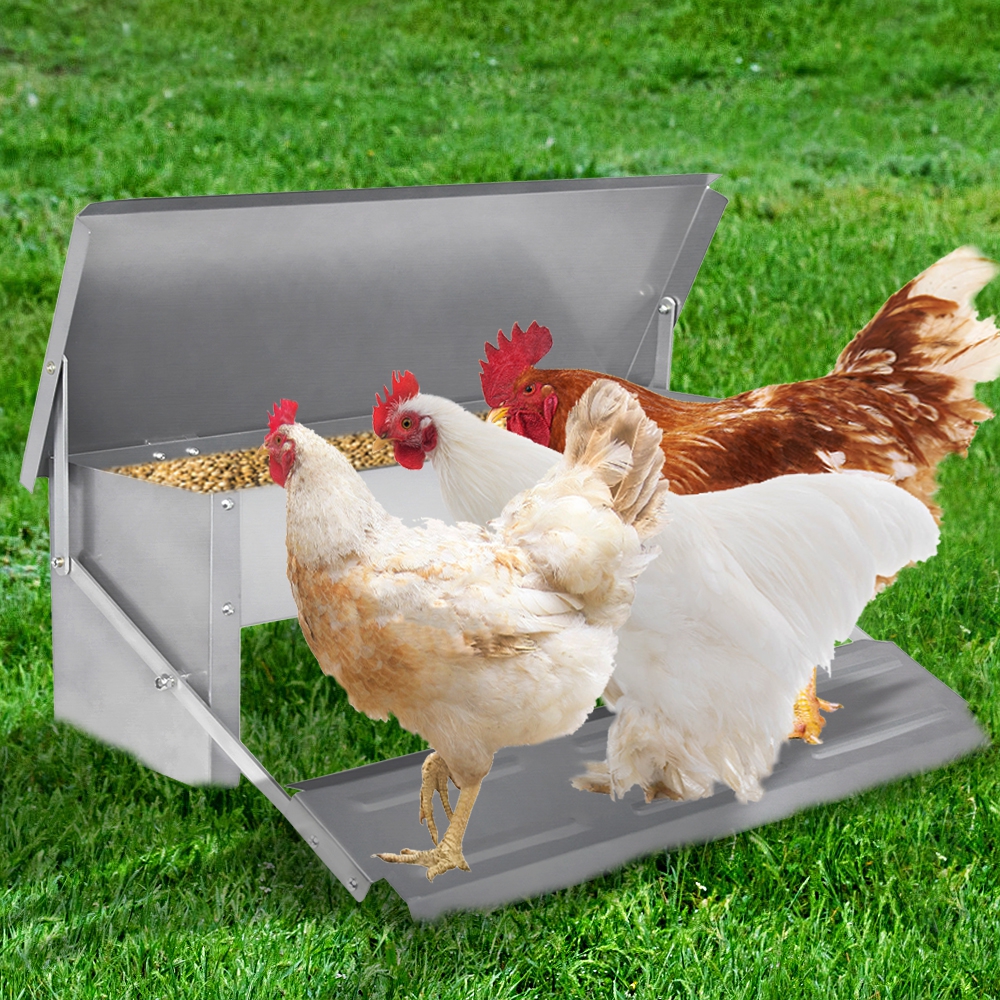 Image of Automatic Chicken Feeder, Galvanised Steel Treadle Poultry Feeder For Chicken Duck Goose, Rat Proof Poultry Feed Container, 7. 5l/14l Capacity Options
