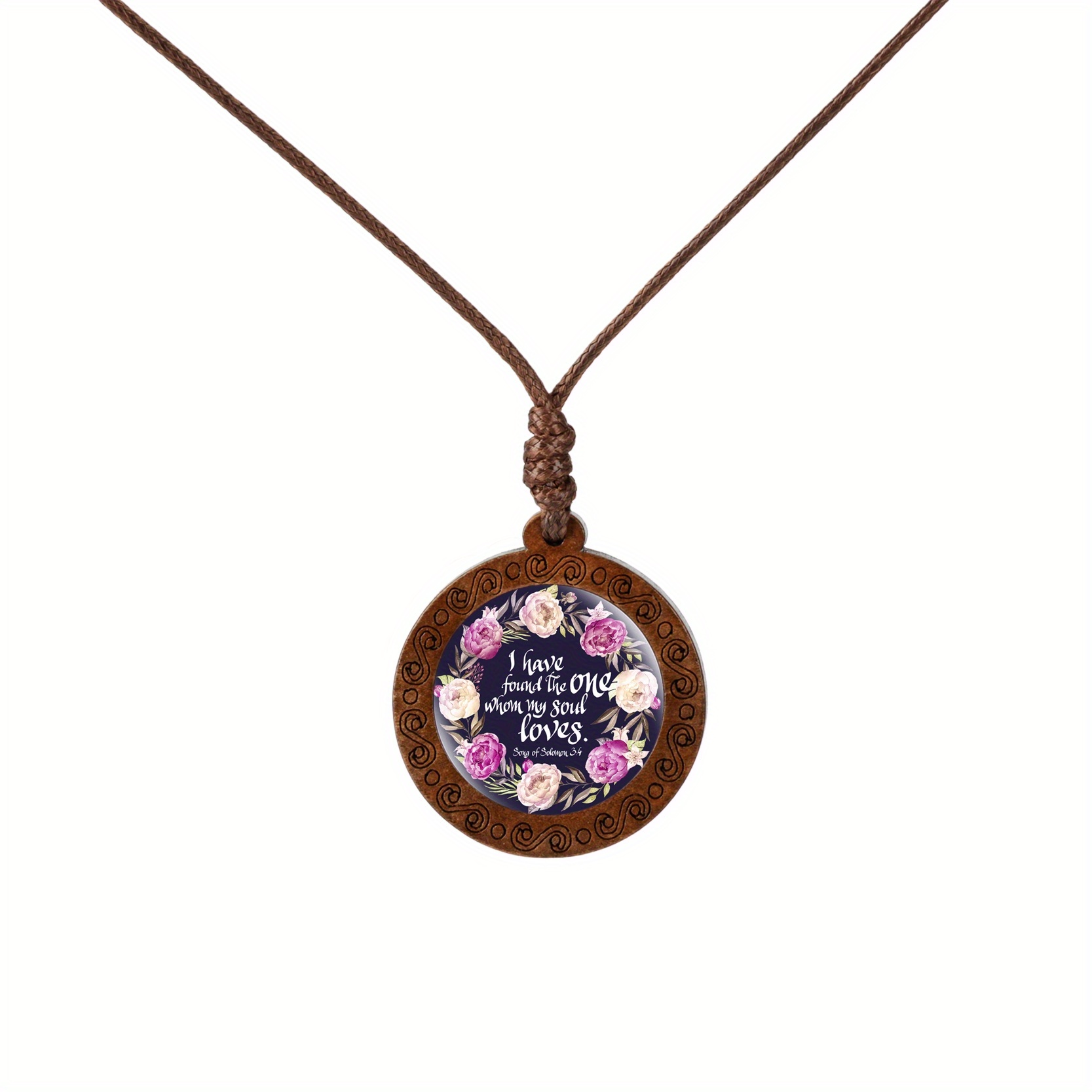 Inspirational Bible Verse Wood Glass Cabochon Necklace
