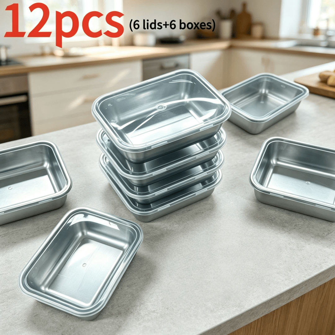 TEMU 12pcs (6pcs Lids And 6pcs Boxes) Reusable Stainless Steel Lunch Box Set With Lids, Snack Box, Lunch Salad Fruit Container, Food Storage