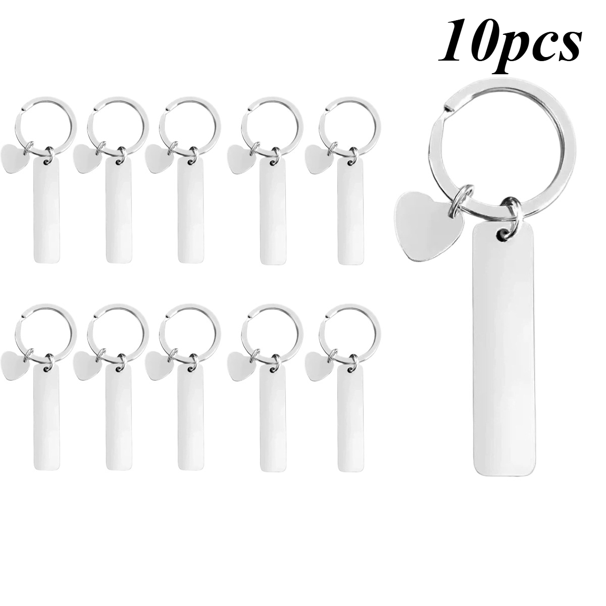 TEMU 10pcs Stainless Long Strips, Laser Engraved Stainless Steel Keychain Blanks, Keychain Tags For Handmade Crafts Gifts