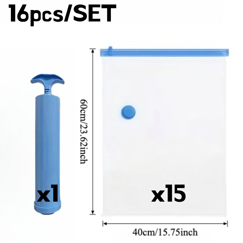 Image of 4/16pcs Vacuum Storage Bags (with Manual Pump) - Made Of High-quality Materials, Bags Are Durable And Space-saving, Perfect For Storing Clothes, Traveling And Organizing Furniture.