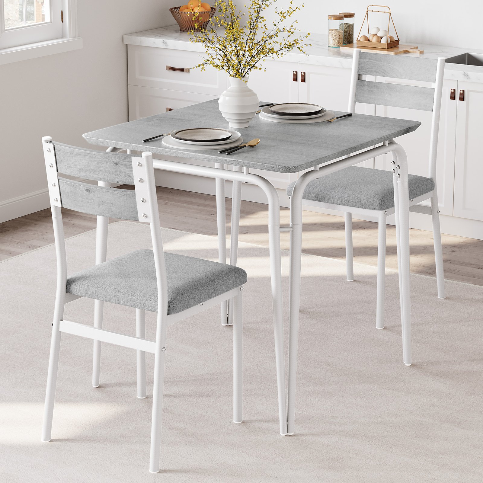 Image of Dining Table Set For 2 Dinner Furniture With 2 Backrest Chairs Metal Leg Dining Furniture For Kitchen Apartment Space