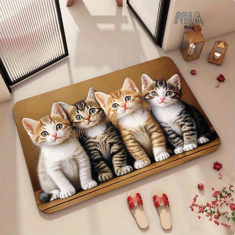 TEMU 1pc Plush Paws Cat Rug - Thick Soft Non-slip Suitable For Entryway, Bathroom, Kitchen, Bedroom & Living Room - Cute Four-paw With Adhesive