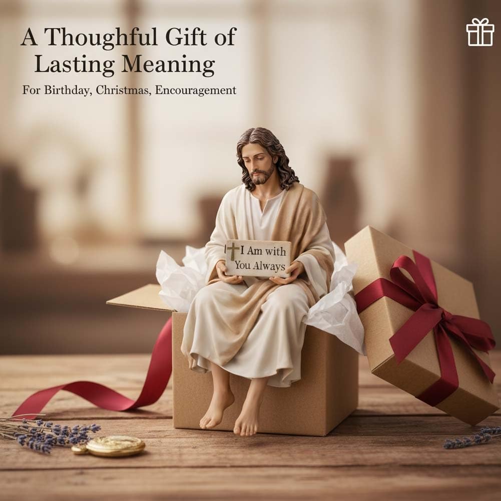 耶稣树脂桌面伴侣摆件，车载仪表盘/家庭办公桌装饰耶稣基督雕像，我永远与你同在标识耶稣雕像装饰，赠予亲友的宗教礼品（1件装） 商品详情 1