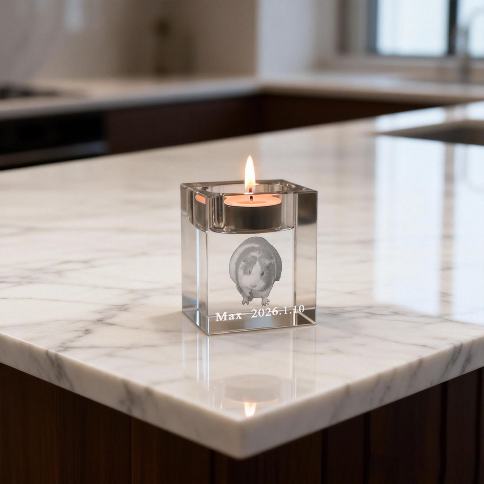 Pet Memorial Custom 3D Crystal Photo Candle Holder: Engraved Tealight Gift, Photo Crystal Candle Holder, Laser Engraved Pet Memorial Gift, Eternal Keepsake, Anniversary Gift