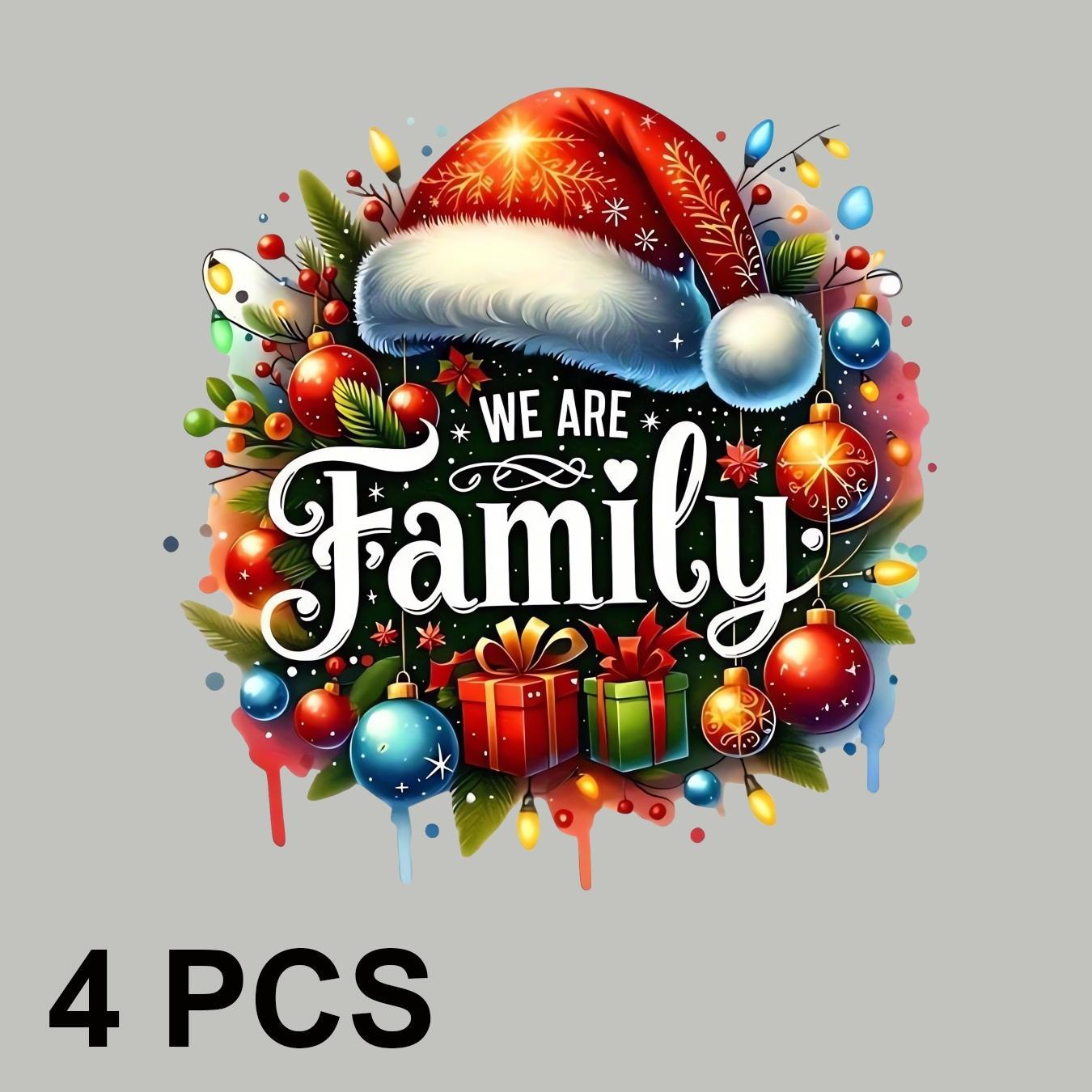 

4pcs Christmas Family Iron-on Heat Transfer Decals - Diy Customization For T-shirts, Pillows, Jeans, Backpacks & Canvas Bags, Dtf, Sweatshirt