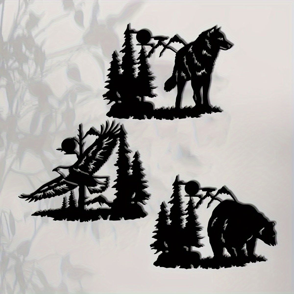 TEMU Ensemble de trois œuvres d'art en métal représentant un ours et un loup, mesurant 11,7 par 8,65 pouces, adaptées à une utilisation intérieure et