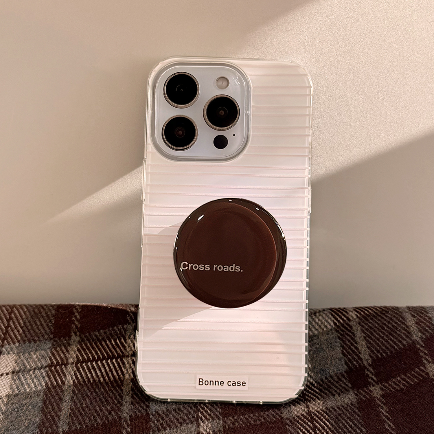 TEMU Phone Case - Ins Pink Striped Brown Bracket Iphone17promax Phone Case 16 Anti-fall 12 Easy 11 Holiday Gift, Birthday Gift, Gift For Yourself,