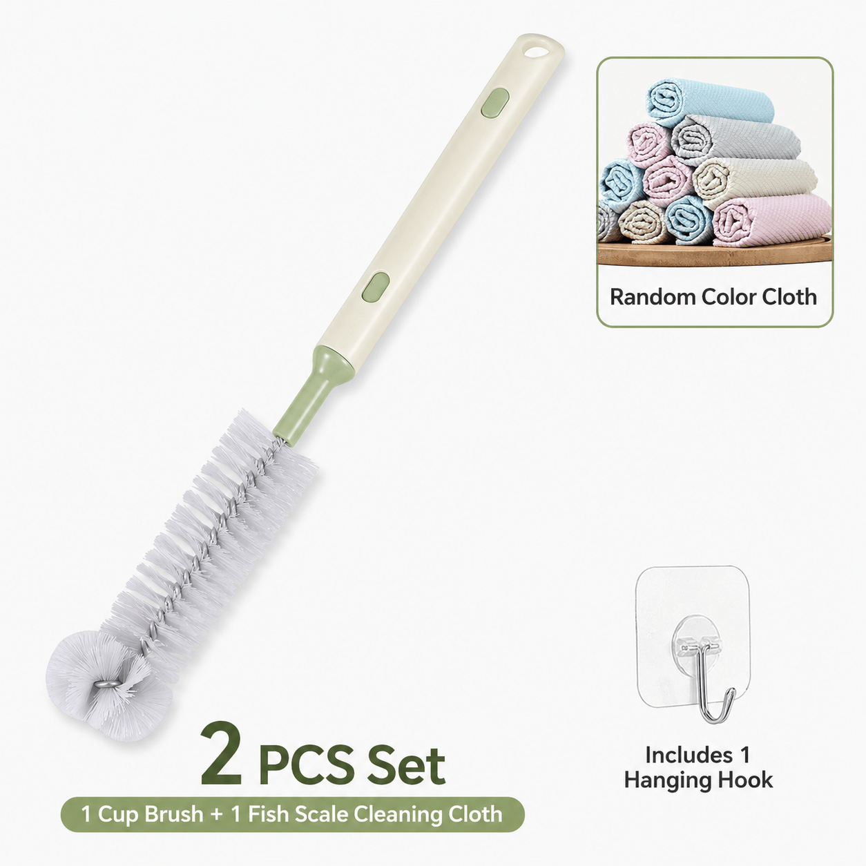 TEMU 3pcs Multifunctional Cleaning Brush Set (1pc Cleaning Brush And 1pc Trace-free Hook And 1pc Random Scale Cleaning Cloth), Adjustable 33-41cm