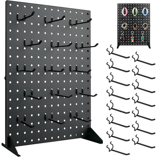 metal hanging board display rack with 15 hook accessories including a desktop hanging board and product display rack suitable for businesses selling accessories events retail craft and markets dimensions 17 13 inches black