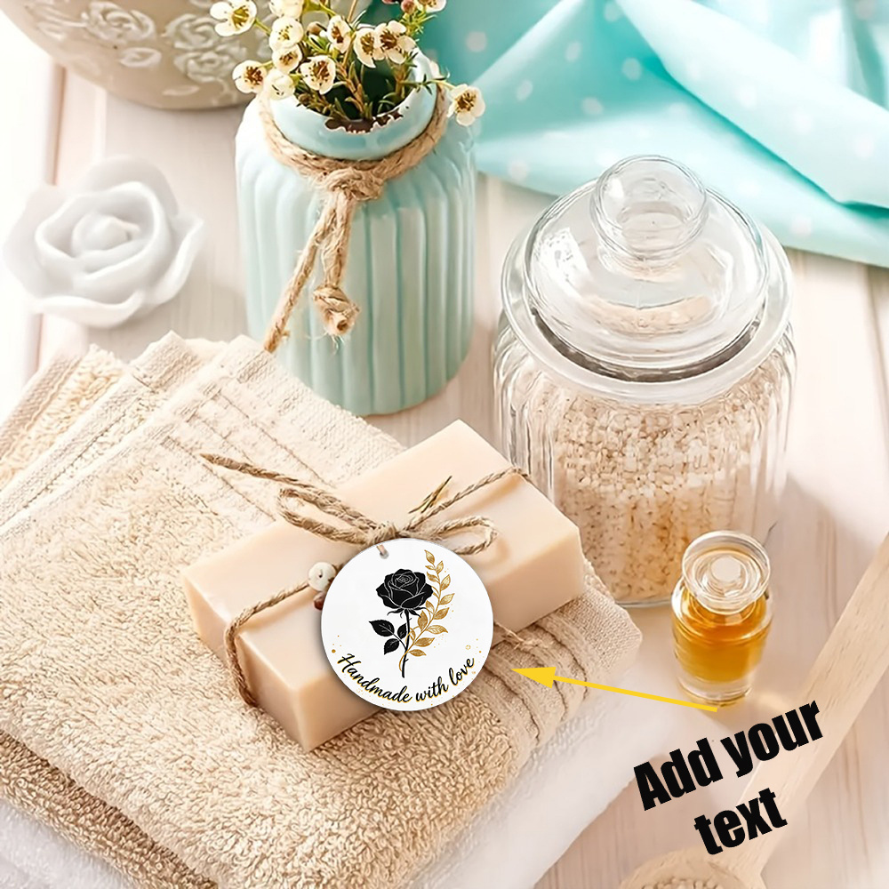   luxury handmade theme tag   and golden color scheme lines and   exuding elegant and cold   customizable with brand name contact information and thank you message suitable for online stores