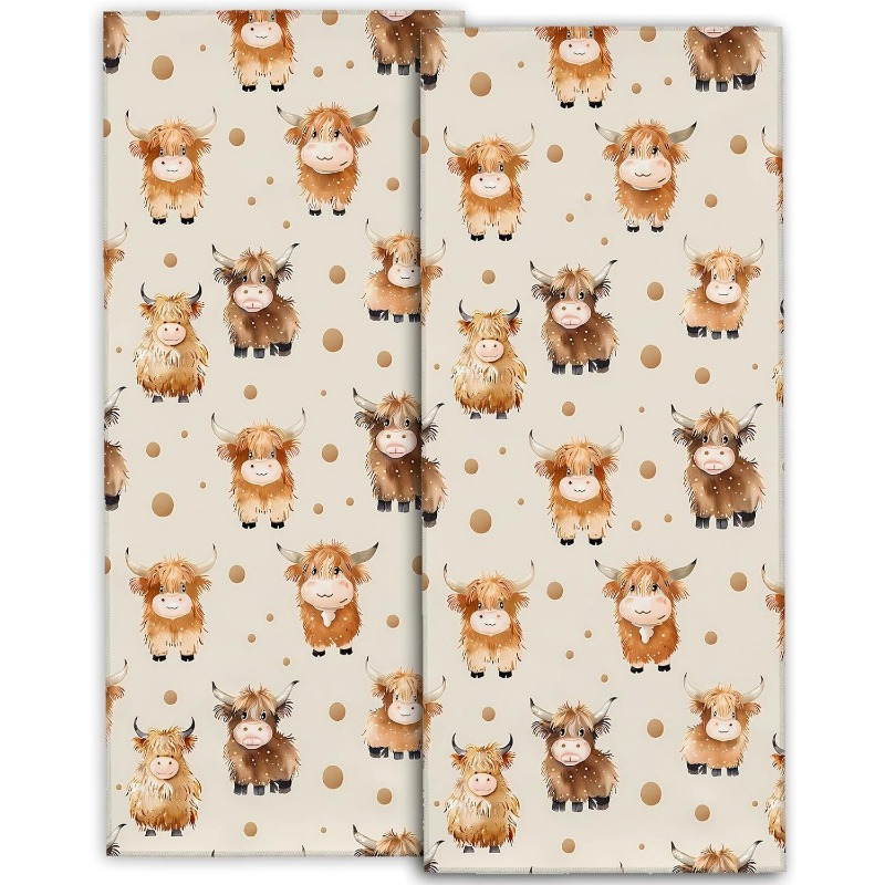 

2 Sets Of 18*26 Inch Towels Cute Highland Cow Hand Towels, Towel Set With Pattern, For Retro Farmhouse Hotel Decor Gifts, Towels