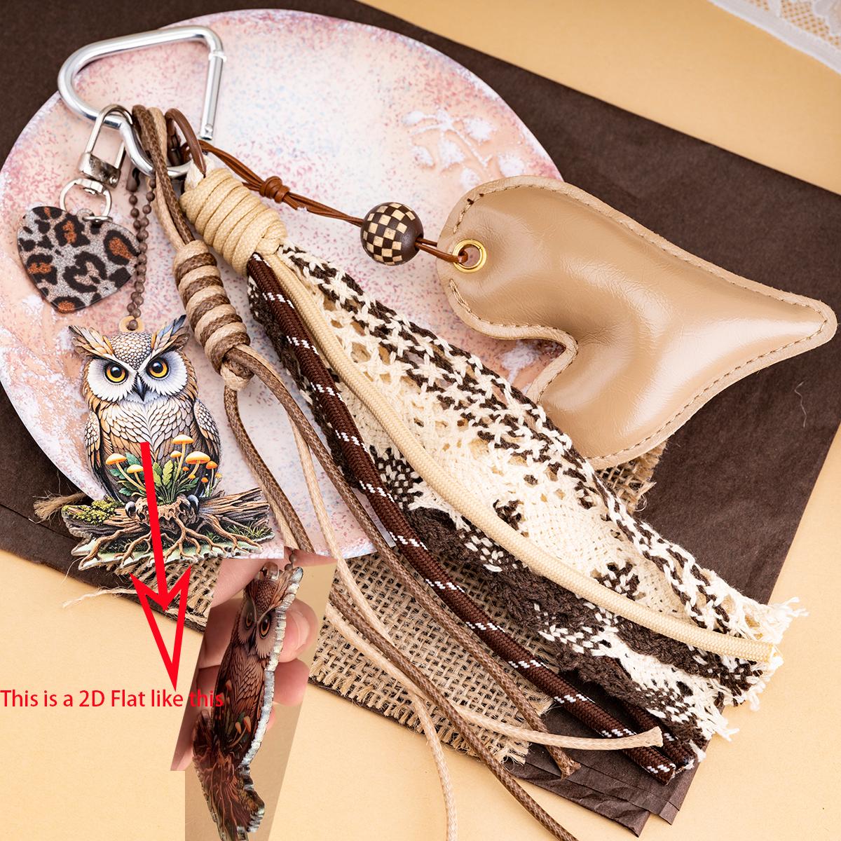 TEMU 2d Flat, New 2d Flat Owl Keychain, Pu Leather Heart-shaped Bag Charm For Women, Original Handbag Accessory, Luxurious And Handbag Pendant,