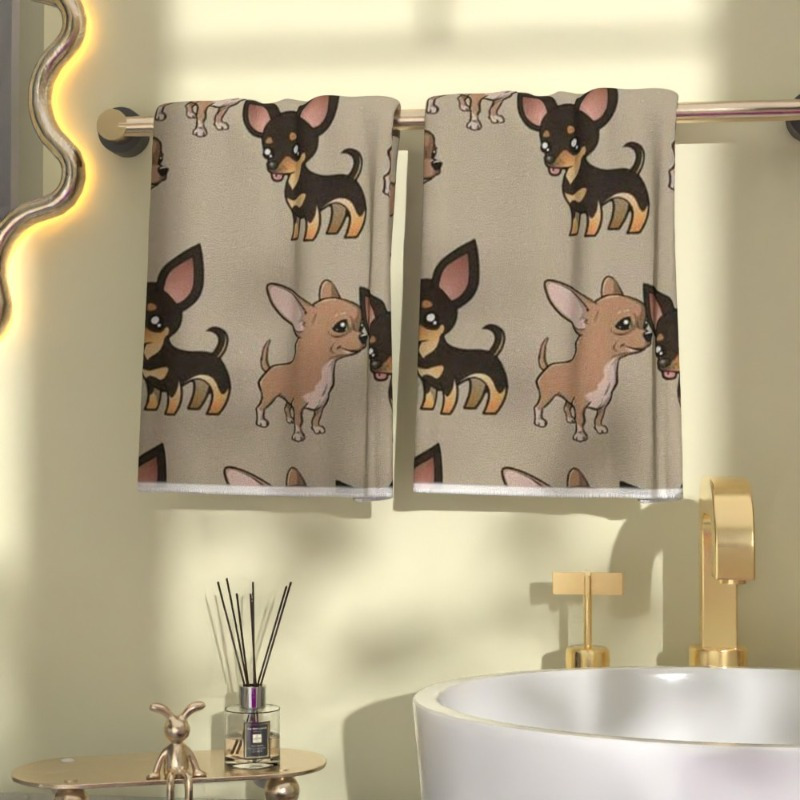 

2pcs Chihuahua Cartoon Towel Set, 18x26 Inches, Super Polyester, Contemporary Style, Cute Puppy Design, Use For Kitchen, Bathroom, Travel, Home Decor