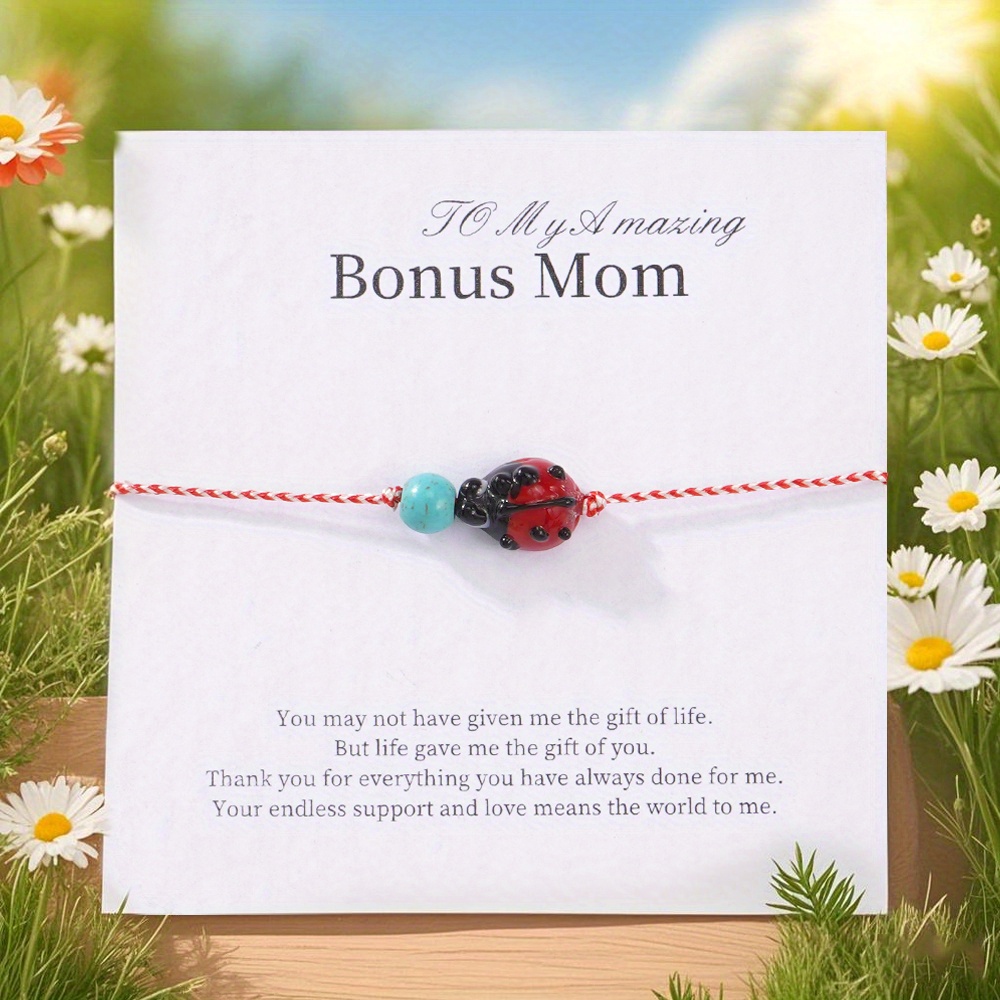 Boho Red String Bracelet with Turquoise and Ladybug Charms
