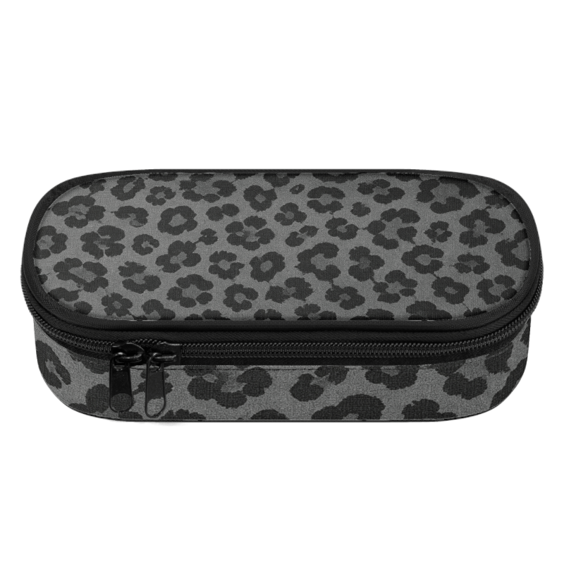 TEMU Astuccio poligonale 1 pz con design leopardato grigio-, elegante astuccio stampato di grande capacit� con chiusura a cerniera e scomparto, borsa