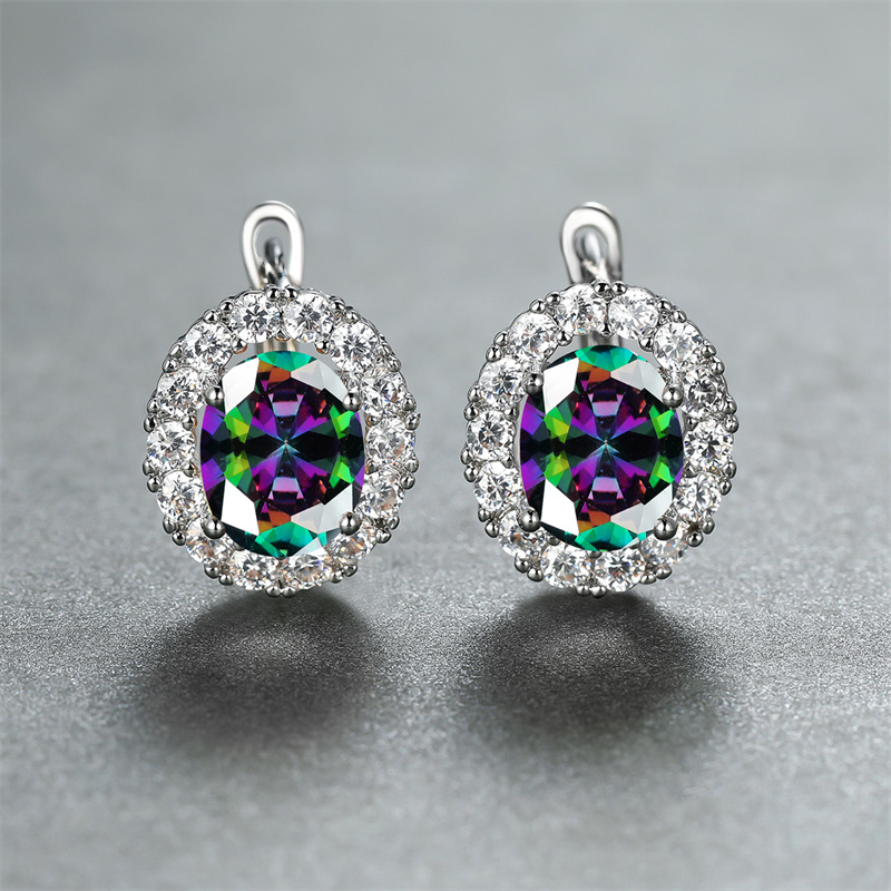 TEMU A Pair Of Luxurious And Elegant Oval-cut Colored Synthetic Synthetic Cubic Zirconiaia Stud Earrings, Exquisite For Gifting