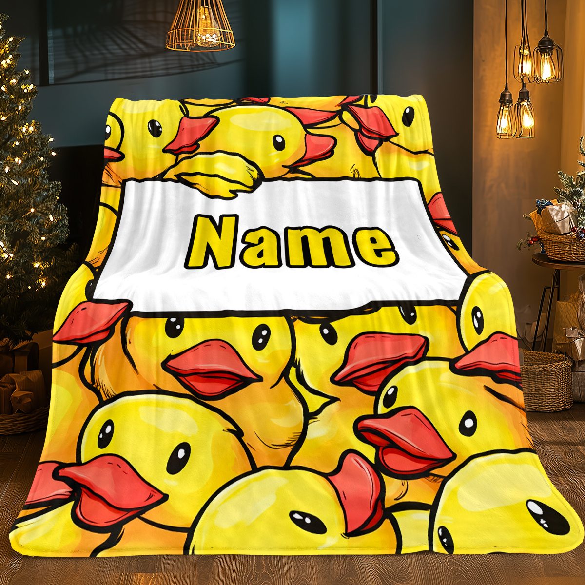 TEMU Custom Name Cute Yellow Duck Blanket-lightweight Flannel Home Furnishings Bedding Blanket Suitable For Sofas Beds Travel Camping Living Rooms