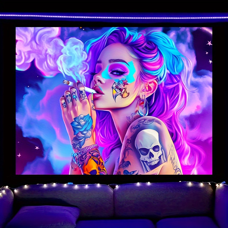 Uv Black Light Tapestry Fluorescent Skeleton Wall Art Decor_voghion.com