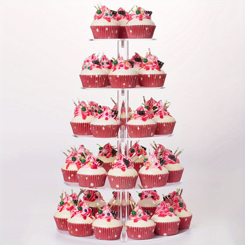 Image of Faridabio Premium Acrylic 3/4/5-tier Round Cupcake Stand - Transparent Dessert Display Tower For Spring And Summer - Ideal For Layered Cakes, Pastries , Graduation And Birthday Parties